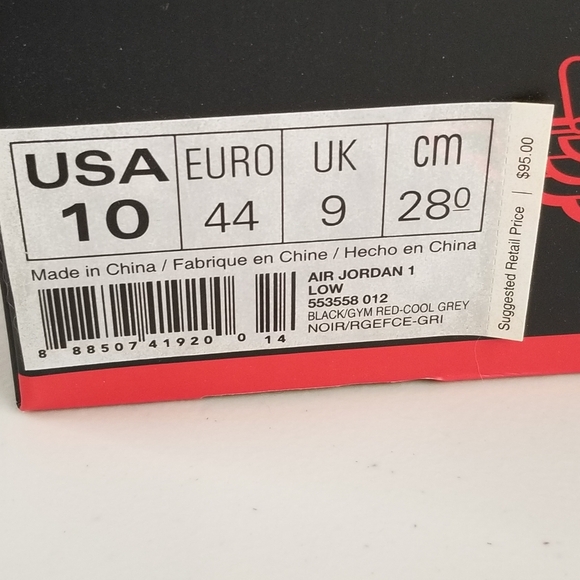 Air Jordan 1 Low Sneaker Mens Sz 10 US Black Grey Red 553558-012 Shoe - Picture 7 of 11